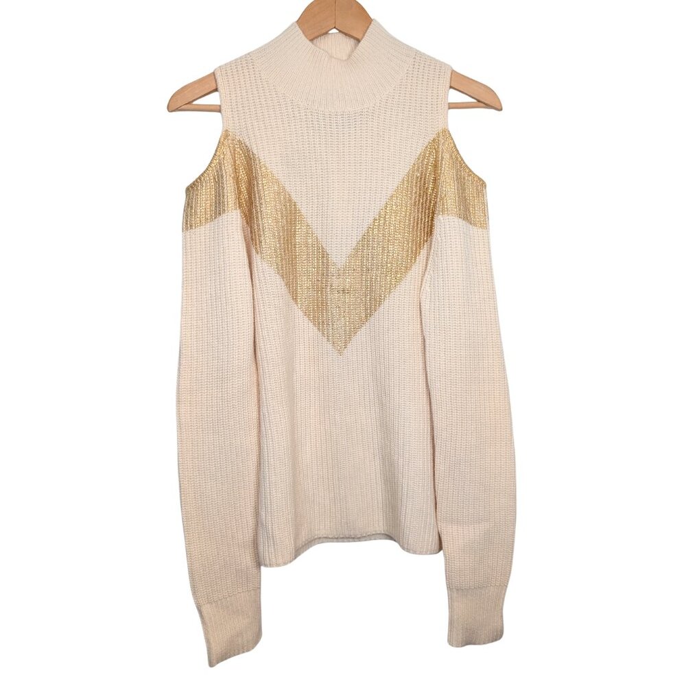 Zoe Jordan Womens Cashmere Wool Sweater Small Medium Cold Shoulder Mock Neck
